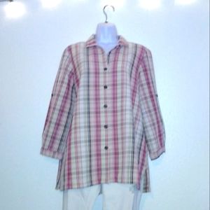 White Stag Button Front Plaid Top